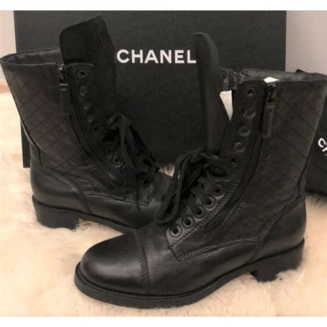 chanel thigh high boots|Chanel black combat boots.